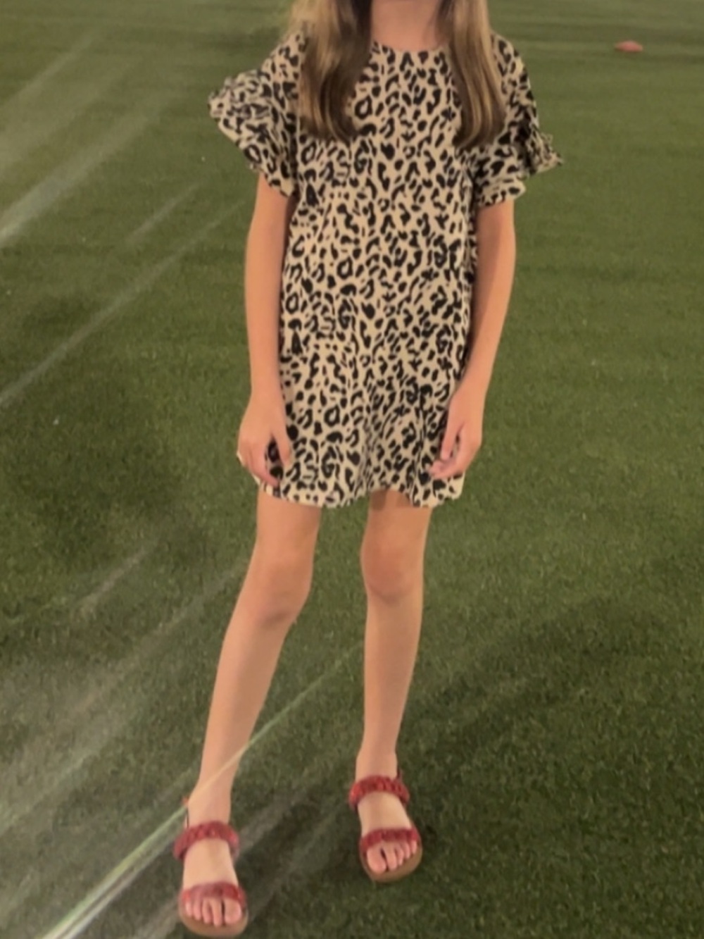 Hayden Girls Beige and Black Leopard Ruffle Sleeve Dress